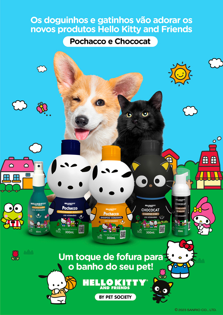 Os doguinhos e gatinhos vão adorar os novos produtos Hello Kitty and Friends Pochacco e Chococat